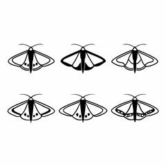 Collection of six moth icons in various styles and color variations