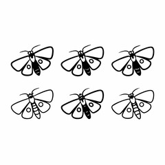 Collection of six moth icons in various styles and color variations