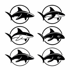 Collection of shark icons, showcasing various shark species in a simple design