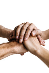 Fototapeta premium Intertwined hands, a close-up view of clasped hands, showing skin texture and concern, possibly representing support or unity