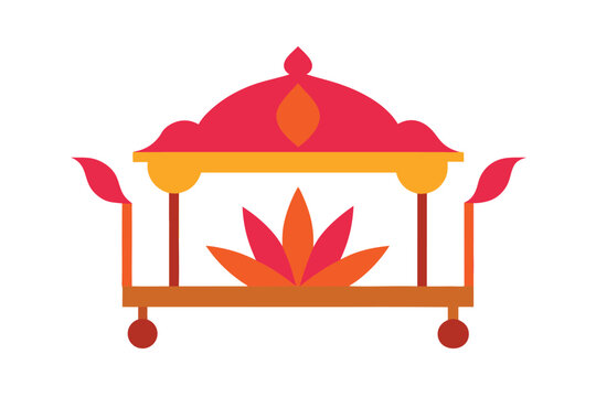 Elegant lotus flower and palanquin design on a clean white background perfect for cultural or decorative themes