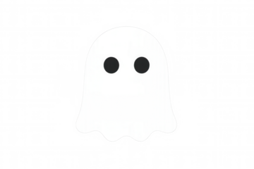 Cute white ghost icon or spirit emoji for halloween celebrations on a transparent background