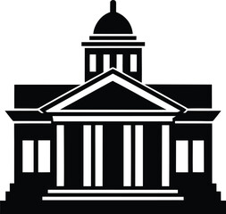 Neoclassical Government Building Black Silhouette Icon Pediment and Columns Vector Illustration on Transparent Background © Pollob ray pagol