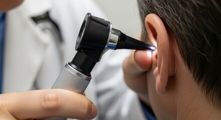 Doctor Examining Ear Canal With Otoscope for Hearing Health