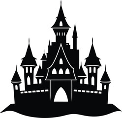 Fototapeta premium Intricate Castle Silhouette Design Ancient Fortress Vector Graphic Medieval Structure Outline Illustration