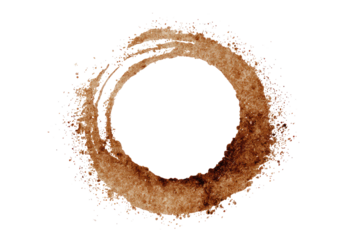 Circular, cosmic ring of brown and tan hues, speckled with small, faint points of color, against a black background.  A dark, central void