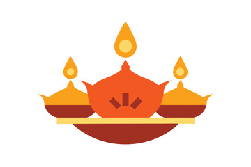 Traditional indian palki wedding carriage adorned with decorative diya oil lamps on a clean white background for festive celebrations