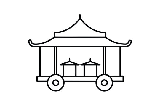 Elegant ink outline of a traditional indian palki or palanquin on a clean white background