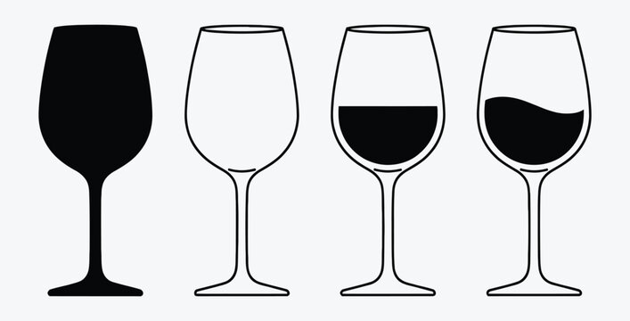 Four wine glasses showing different levels of fullness against a plain white background