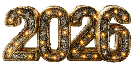 Colorful 3D rendering of the year 2026 with vibrant cityscapes and retro signage against a perfect for new year celebrations