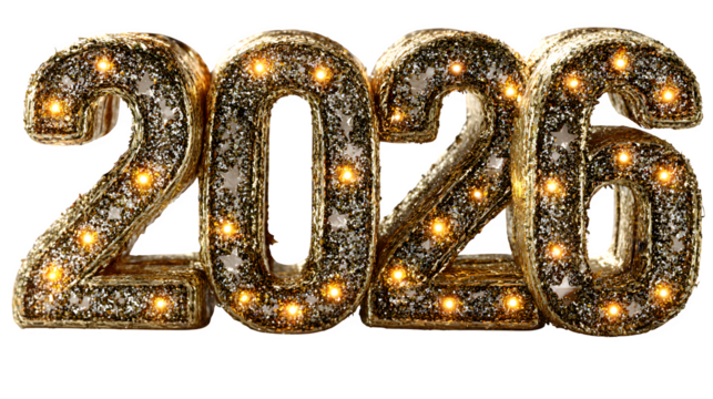 Colorful 3D rendering of the year 2026 with vibrant cityscapes and retro signage against a perfect for new year celebrations