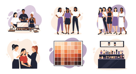 Diverse Group of Women Exploring Makeup and Beauty Products Together