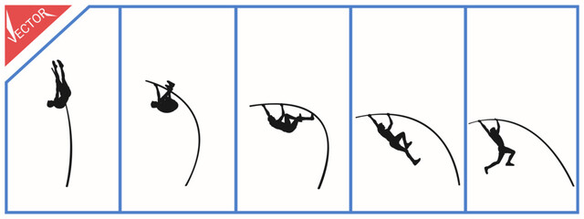 Silhouette of a pole vaulter competing. Athletics championship. Vector illustration.