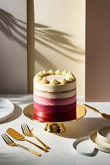 Modern Celebration Cake with Dramatic Shadows and Gold Accents