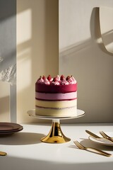 Elegant Raspberry and Vanilla Cake, Modern Food Photography Still Life