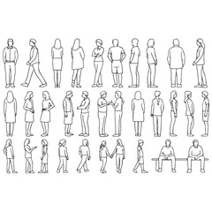 Sitting, walking, running people vector silhouette