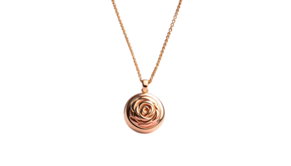 Gold chain necklace, pendant shaped like a rose flower on black