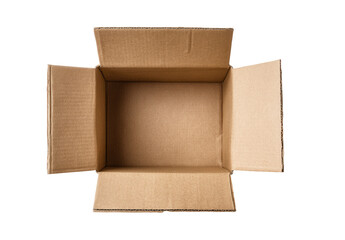 Empty light brown cardboard box, open top