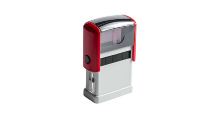 Glossy red & gray stamp, office tool with a black background