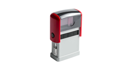 Glossy red & gray stamp, office tool with a black background