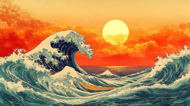 Colorful Wave Painting Sunset Seascape
