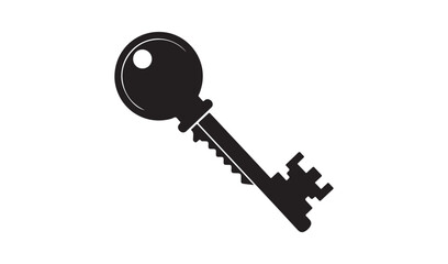 Black silhouette of an antique key on a white background