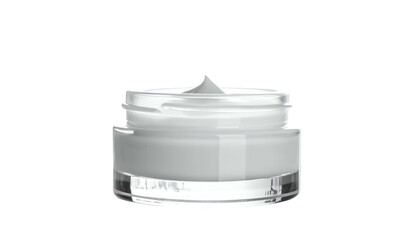 Creamy white substance in a small clear glass container