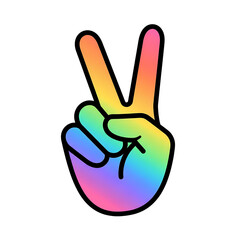 Rainbow Peace V Sign Hand Gesture on transparent background