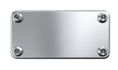 Rectangular brushed metallic plate with four mounting studs