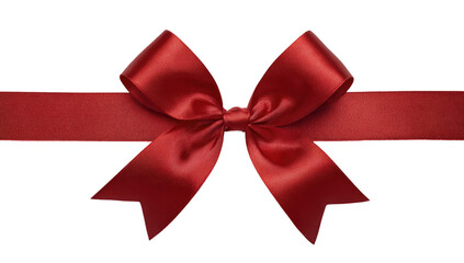 Red satin ribbon bow,  horizontal, gift wrap