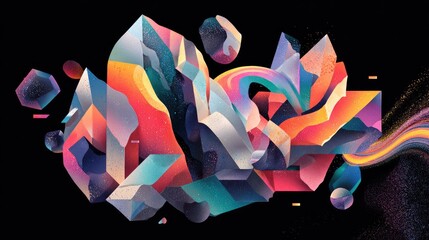 Abstract Colorful Geometric Crystal Shapes