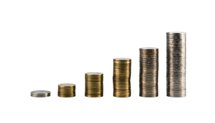 Ascending stacks of coins, representing growth