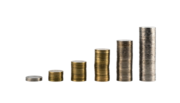 Ascending stacks of coins, representing growth