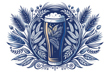 Beer glass with wheat isolated on white background, a decorative illustration for brewery or pub advertisement design