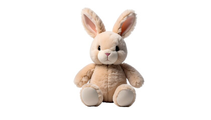 Obraz premium Stuffed tan bunny rabbit with long ears sits against black
