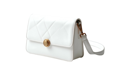 White glossy bag with quilted geometric pattern and gold clasp