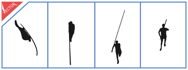 Pole vaulter preparing for a jump. Silhouette illustration on a white background.