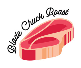 Illustration of a raw blade chuck roast cut of beef.