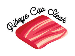 Illustration of a juicy ribeye cap steak cut with marbling.