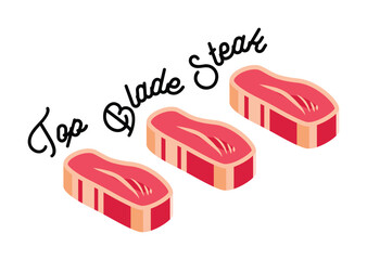 Top Blade Steak Cut Raw Meat Illustration.