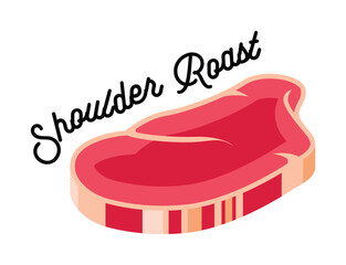 Raw Beef Shoulder Roast Cut Illustration.