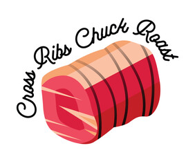 Cross Ribs Chuck Roast Meat Cut Illustration.