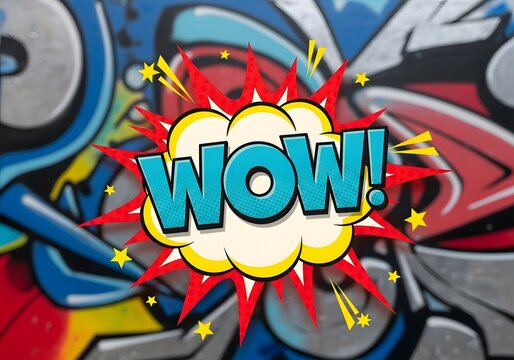 Graffiti Mural Featuring a Bold WOW Comic Book Style Design