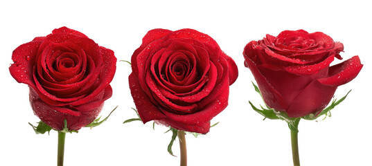 Three vibrant red roses, close-up