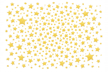 Golden glitter stars forming festive falling confetti pattern for celebration overlay with transparent background