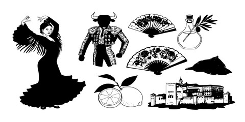 Spain icons set. Spanish traditional symbols and objects
