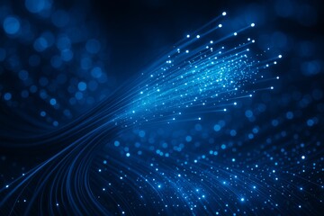 Abstract Fiber Optic:  Dynamic strands of fiber optics light up, symbolizing modern connectivity in a vibrant display of advanced technology, illustrating high-speed data transmission