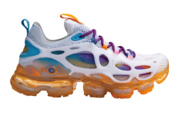 White and translucent sneaker with vibrant accents