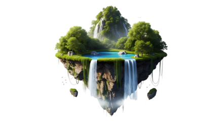 Floating Island Waterfall on transparent background