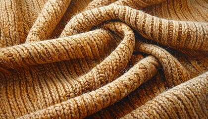 Textured close-up of a warm, woven, ochre-colored fabric